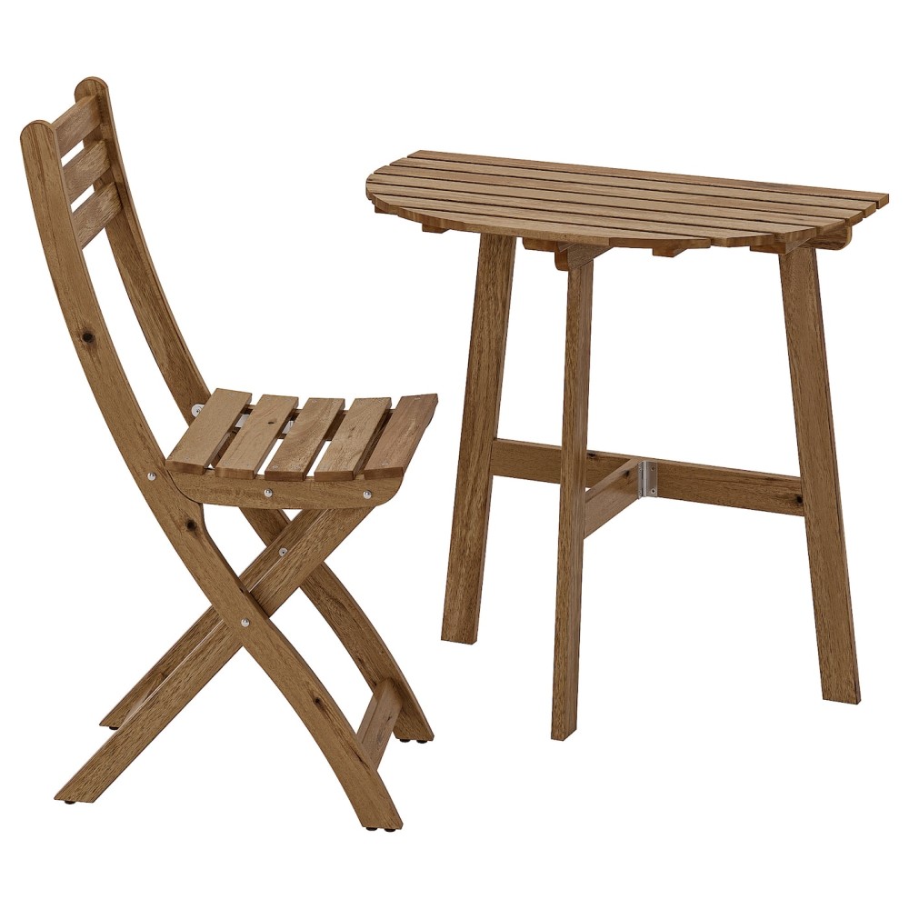 АСКХОЛЬМЕН Стол+1 складной стул, д/сада, светло-коричневая морилка серо-коричневая морилка