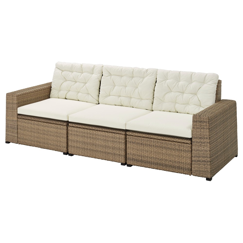 СОЛЛЕРОН 3-местный модульный диван, садовый, коричневый, Куддарна бежевый