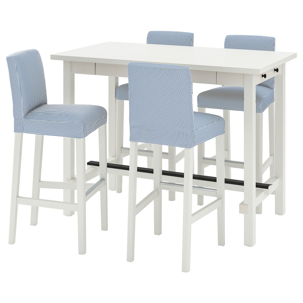 НОРДВИКЕН / БЕРГМУНД Барн стол+4 барн стула, белый, Роммеле темно-синий/белый