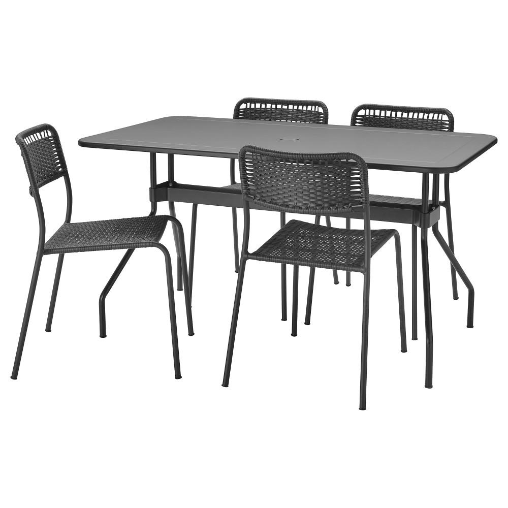ВИХОЛЬМЕН Стол+4 стула, д/сада, темно-серый, темно-серый