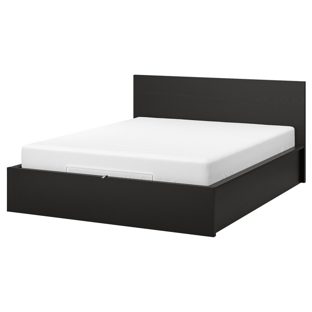 МАЛЬМ Кровать с подъемным механизмом, черно-коричневый