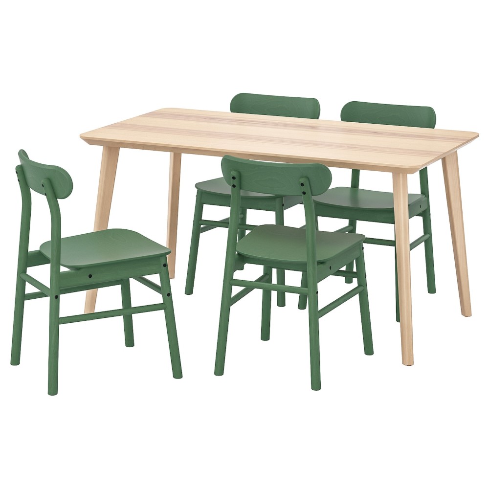 ЛИСАБО / РЁННИНГЕ Стол и 4 стула, ясеневый шпон, зеленый