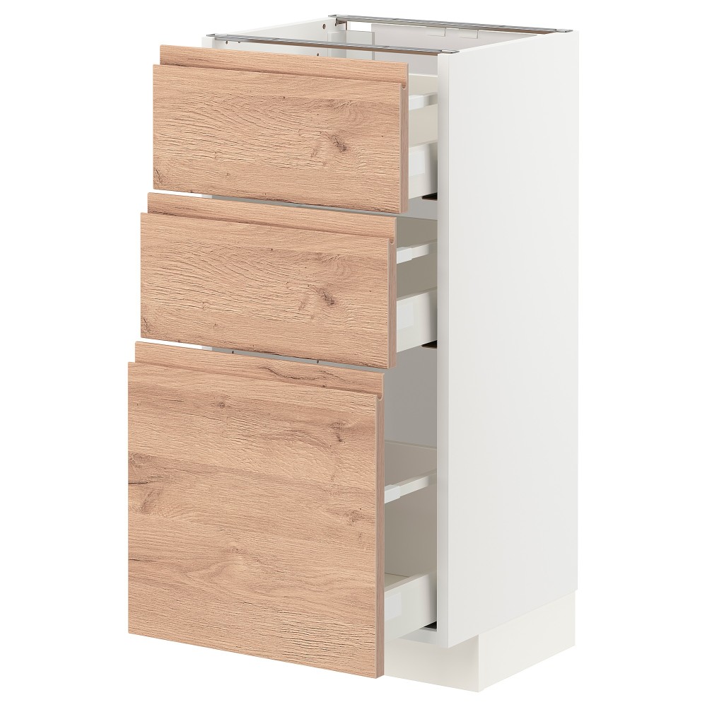 МЕТОД / МАКСИМЕРА Напольный шкаф с 3 ящиками, белый, Воксторп под дуб