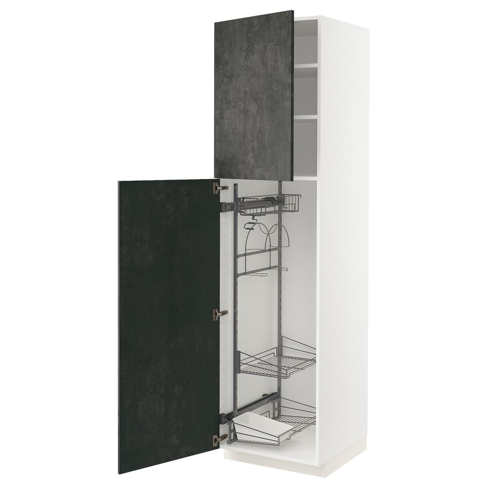 МЕТОД Высокий шкаф с отд д/акс д/уборки, белый, кальхюттан под темно-серый бетон