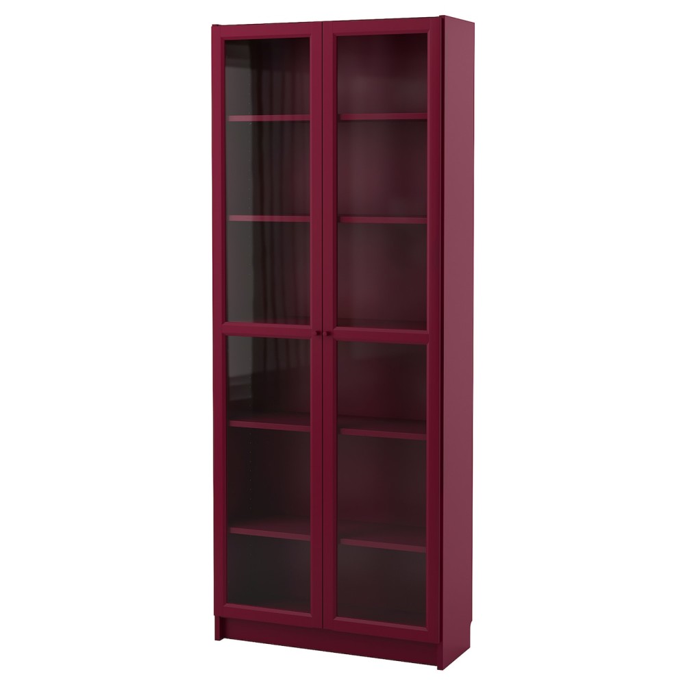 Билли шкаф книжный со стеклянными дверьми, темно-красный, 80x30x202 см