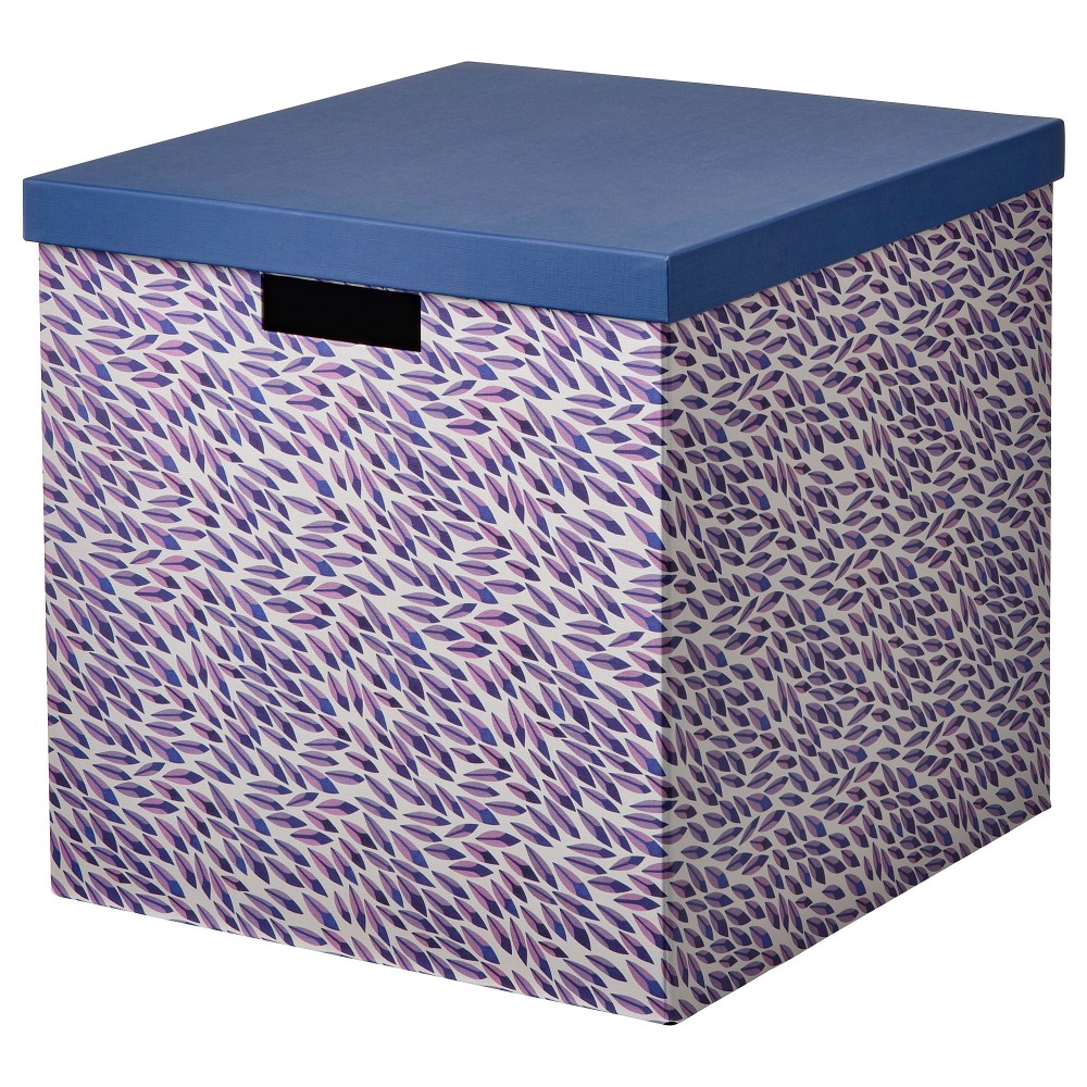 ТЬЕНА Коробка с крышкой, синий/сиреневый, с рисунком