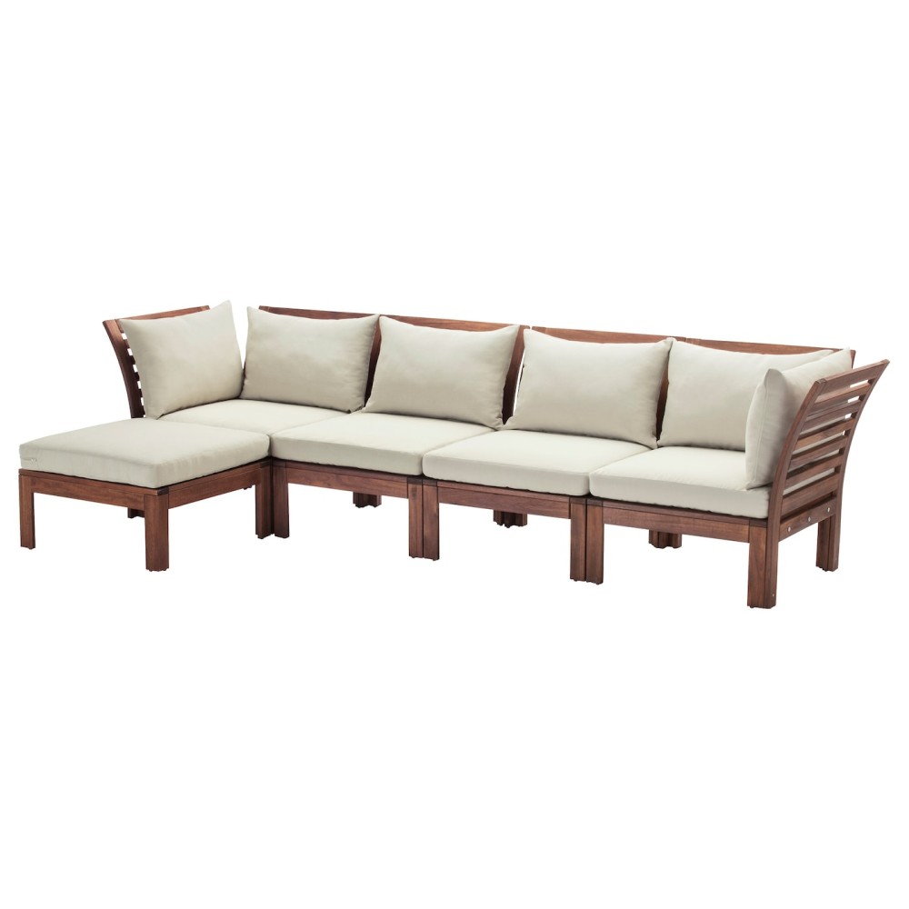 ЭПЛАРО 4-местный модульный диван, садовый, с табуретом для ног коричневая морилка коричневая морилка, Холло бежевый