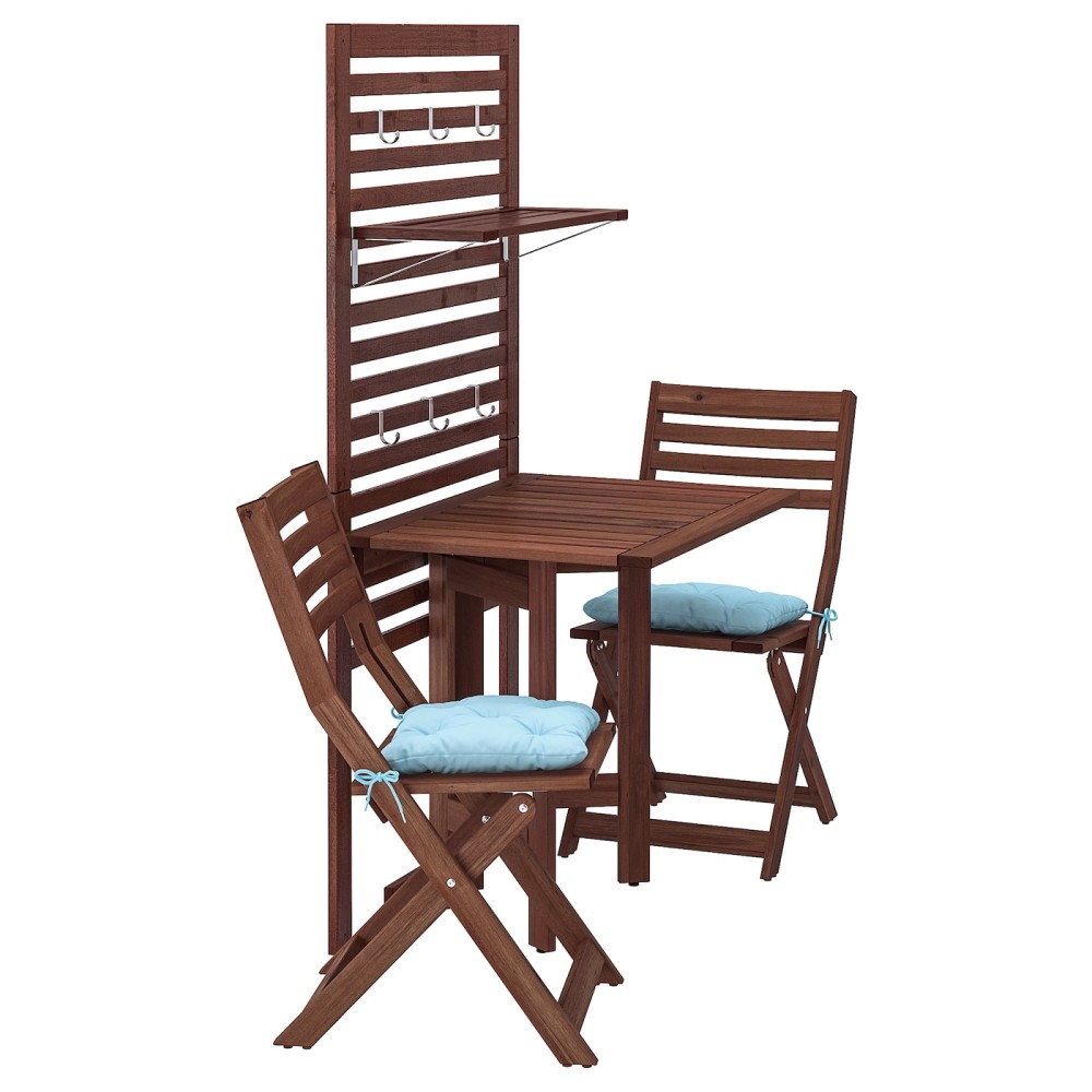 ЭПЛАРО Панель+стол+2 стула, коричневая морилка, Куддарна синий голубой