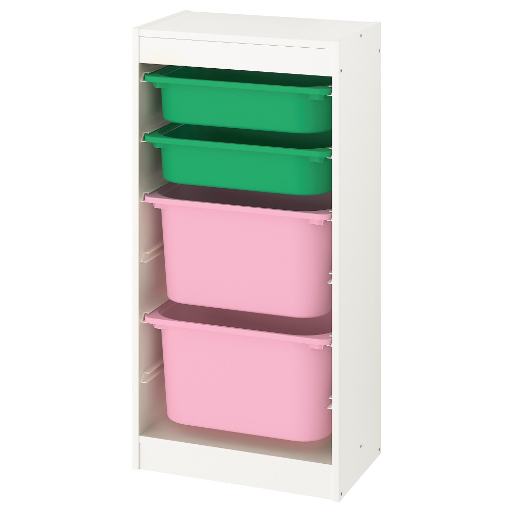 ТРУФАСТ Комбинация д/хранения+контейнеры, белый, зеленый розовый