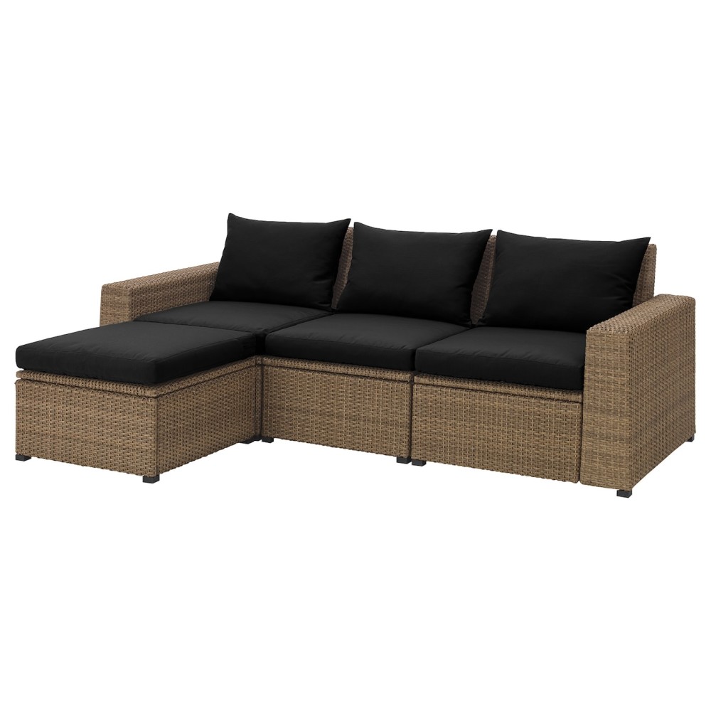 СОЛЛЕРОН 3-местный модульный диван, садовый, коричневый с табуретом для ног коричневый, Холло черный