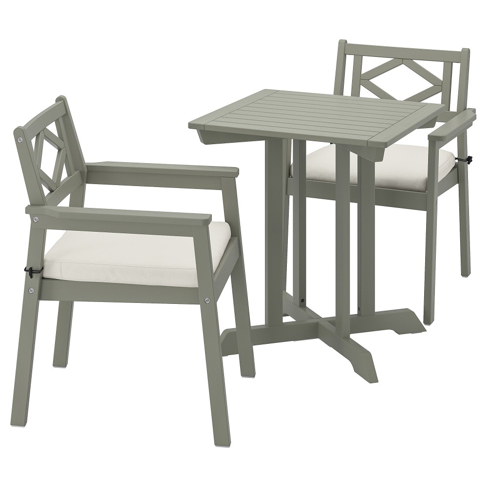 БОНДХОЛЬМЕН Садовый стол и 2 легких кресла, серый морилка, ФРЁСЁН/ДУВХОЛЬМЕН бежевый