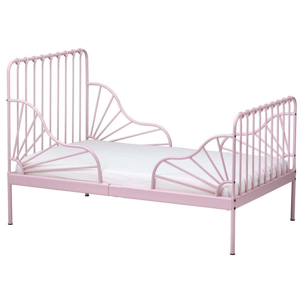 МИННЕН Раздвижная кровать с реечным дном, светло-розовый