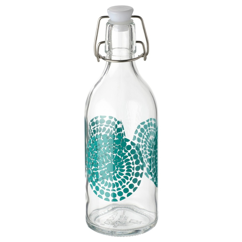 КОРКЕН Бутылка с пробкой, прозрачное стекло, с рисунком
