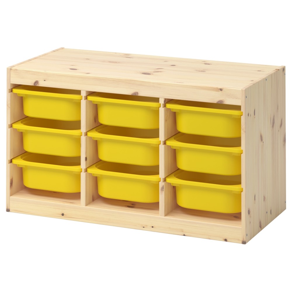 ТРУФАСТ Комбинация д/хранения+контейнеры, светлая беленая сосна, желтый