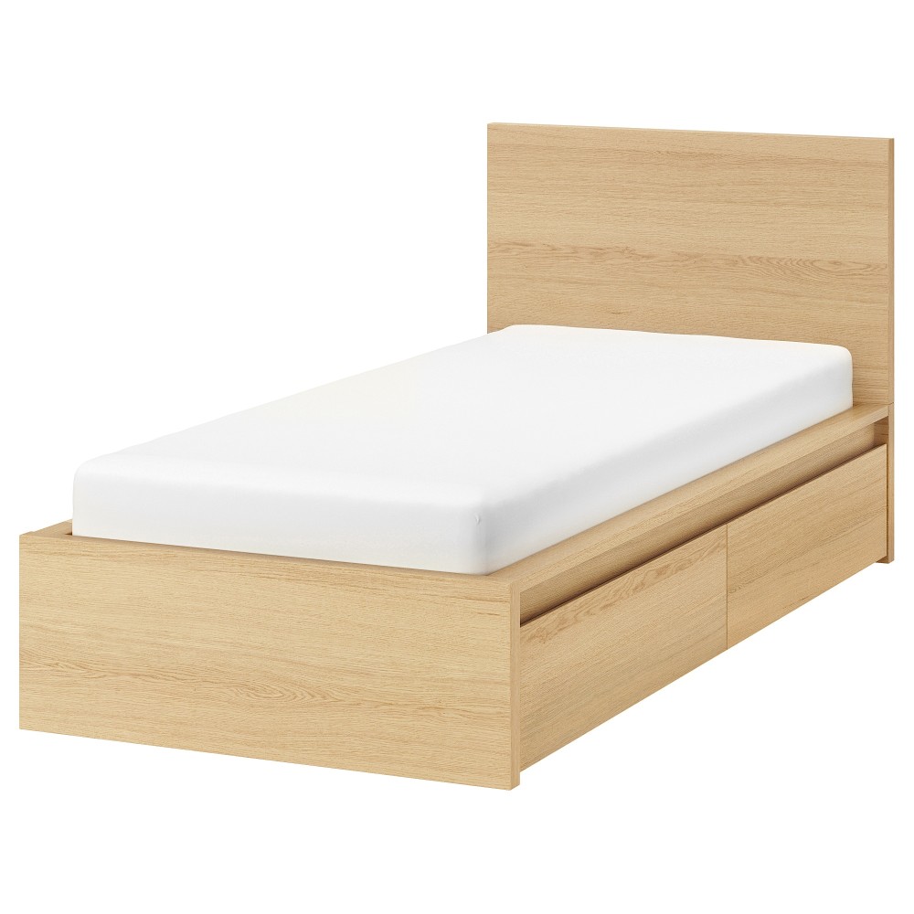 МАЛЬМ Каркас кровати+2 кроватных ящика, дубовый шпон, беленый