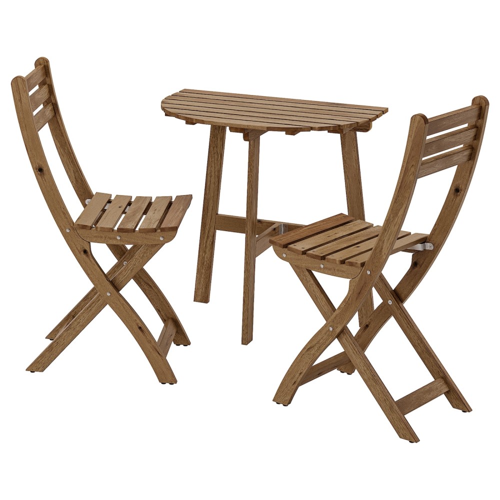 АСКХОЛЬМЕН Стол+2 складных стула, д/сада, светло-коричневая морилка серый/коричневый