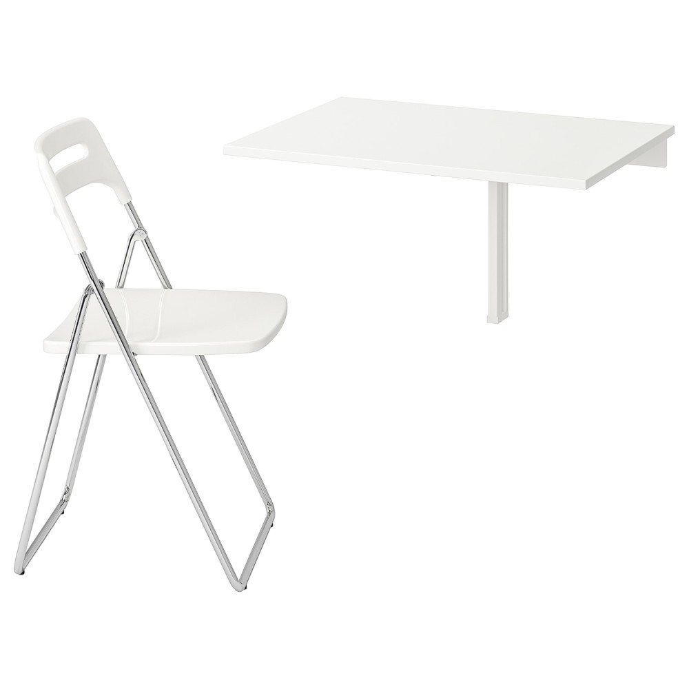 НОРБЕРГ / НИССЕ Стол и 1 стул, белый, хромированный белый