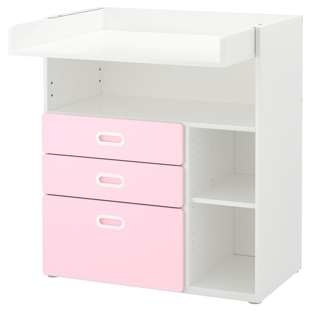 СТУВА / ФРИТИДС Пеленальный стол с ящиками, белый, светло-розовый