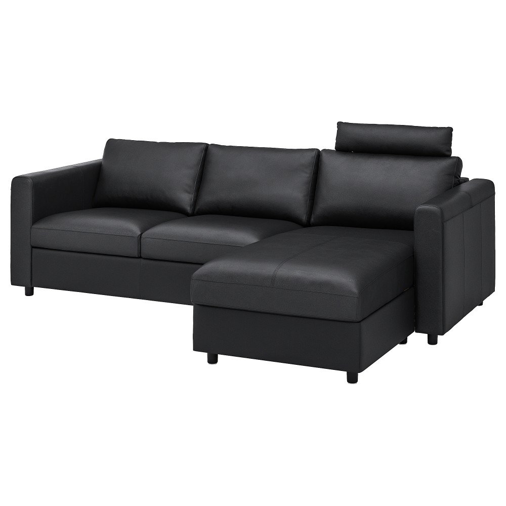 ВИМЛЕ 3-местный диван, с козеткой с изголовьем, Гранн/Бумстад черный