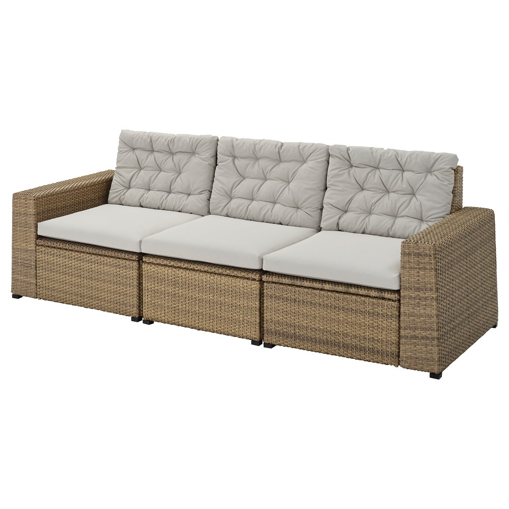 СОЛЛЕРОН 3-местный модульный диван, садовый, коричневый, Куддарна серый