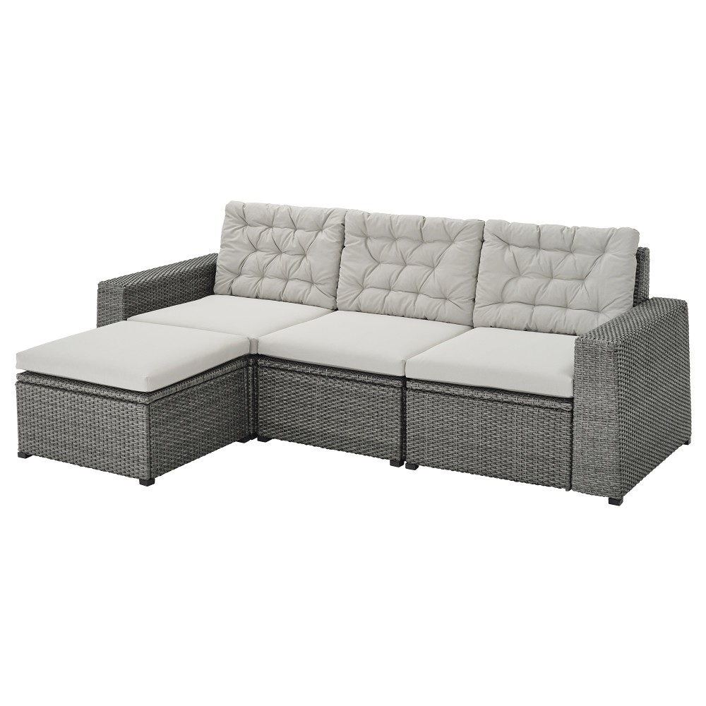 СОЛЛЕРОН 3-местный модульный диван, садовый, с табуретом для ног темно-серый, Куддарна серый
