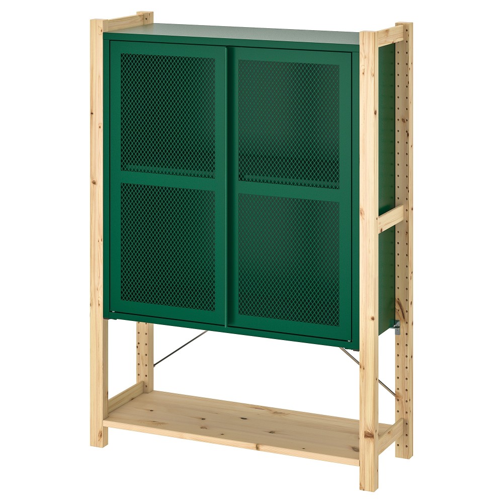 ИВАР 1 секция/полки/шкаф, сосна, зеленый сетка