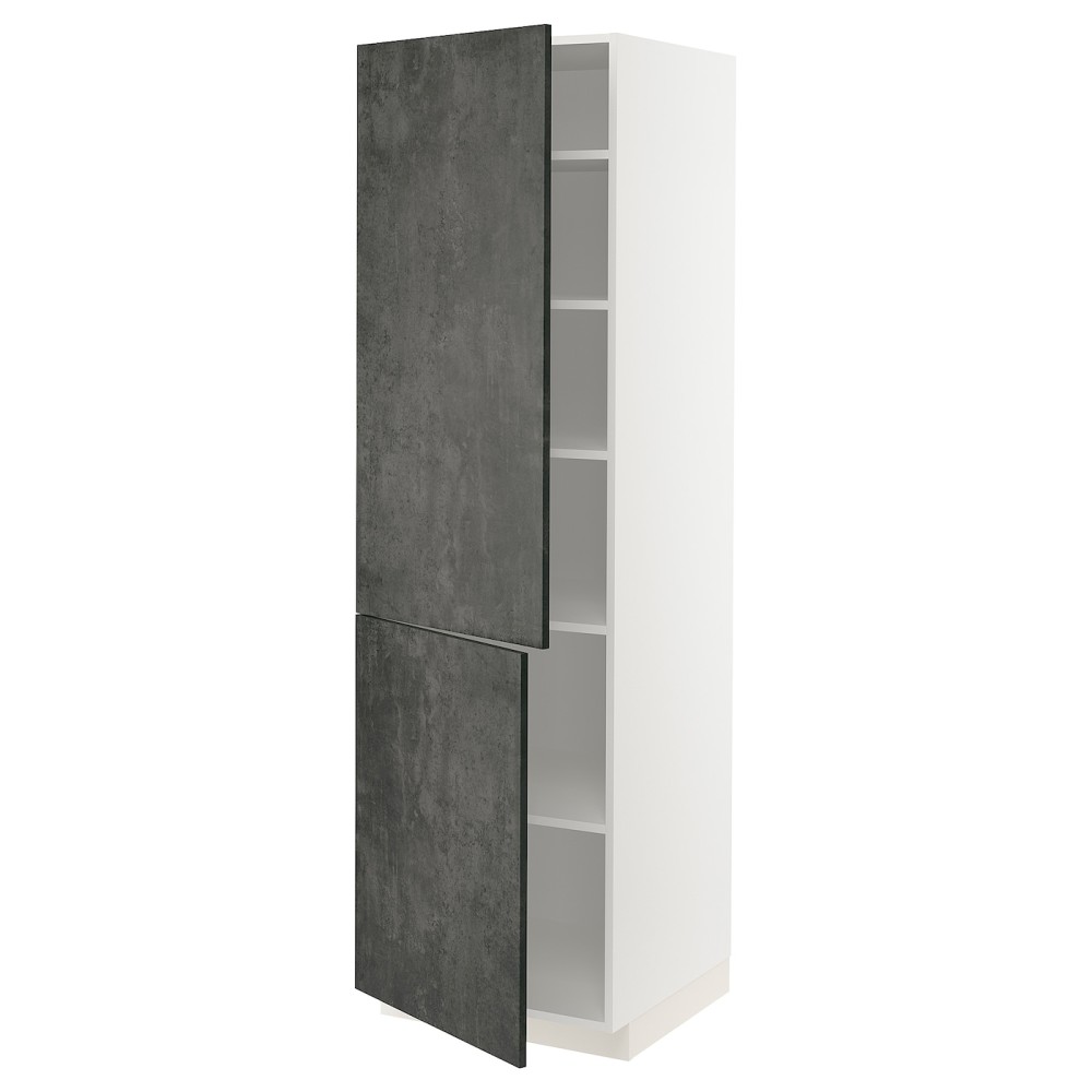 МЕТОД Высокий шкаф с полками/2 дверцы, белый, кальхюттан под темно-серый бетон
