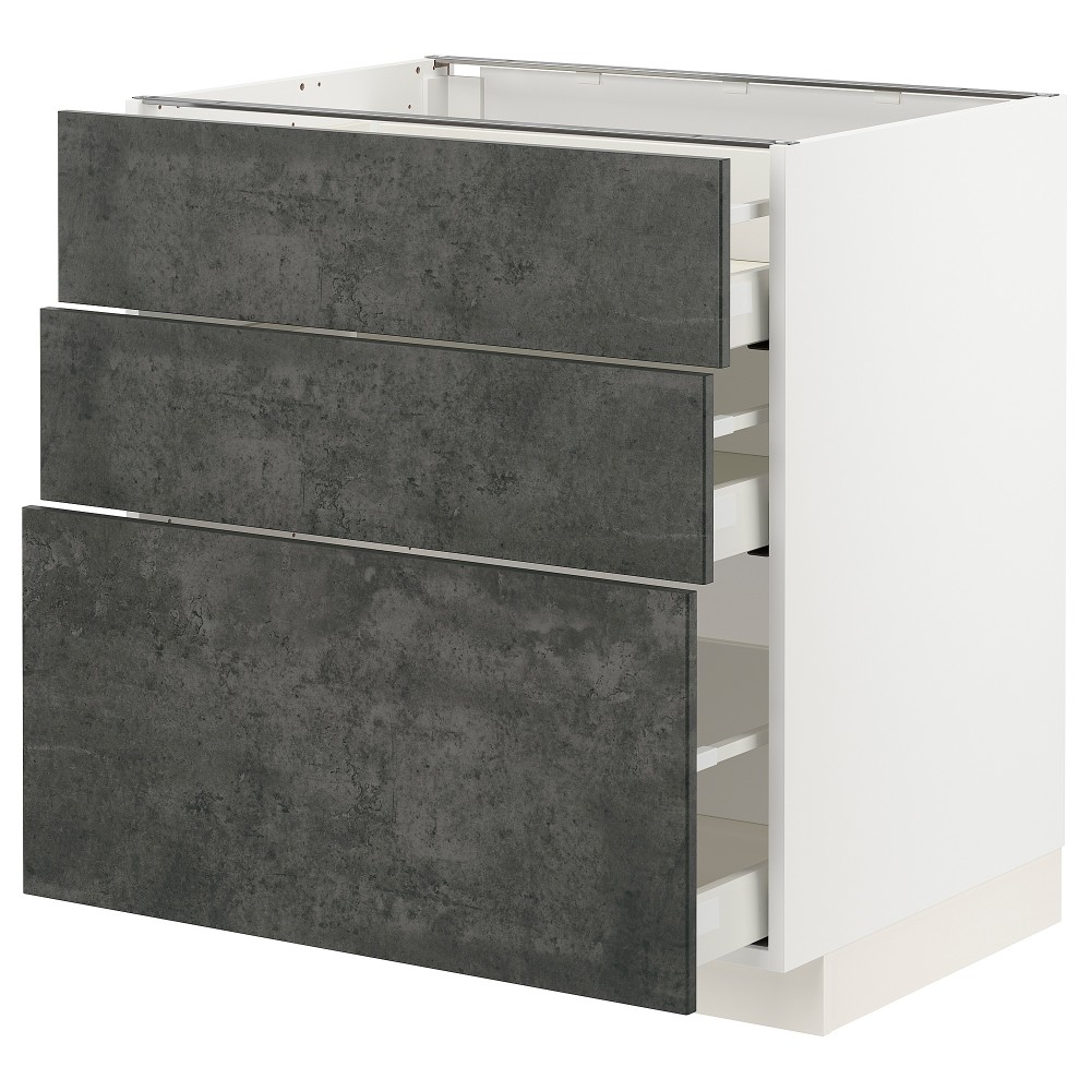 МЕТОД Напольный шкаф с 3 ящиками, белый, кальхюттан под темно-серый бетон