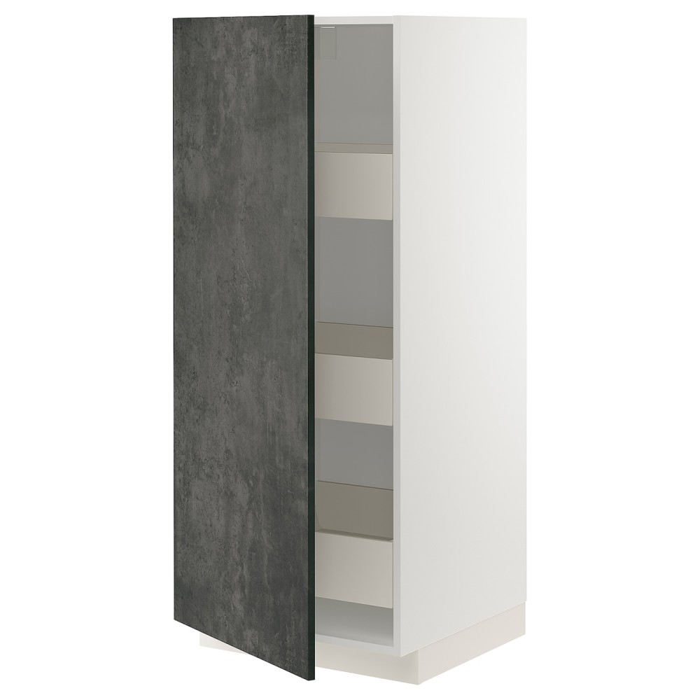 МЕТОД Высокий шкаф с ящиками, белый, кальхюттан под темно-серый бетон