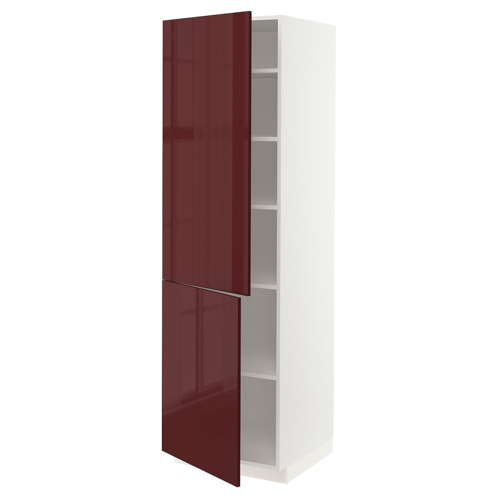 МЕТОД Высокий шкаф с полками/2 дверцы, белый Калларп, глянцевый темный красно-коричневый