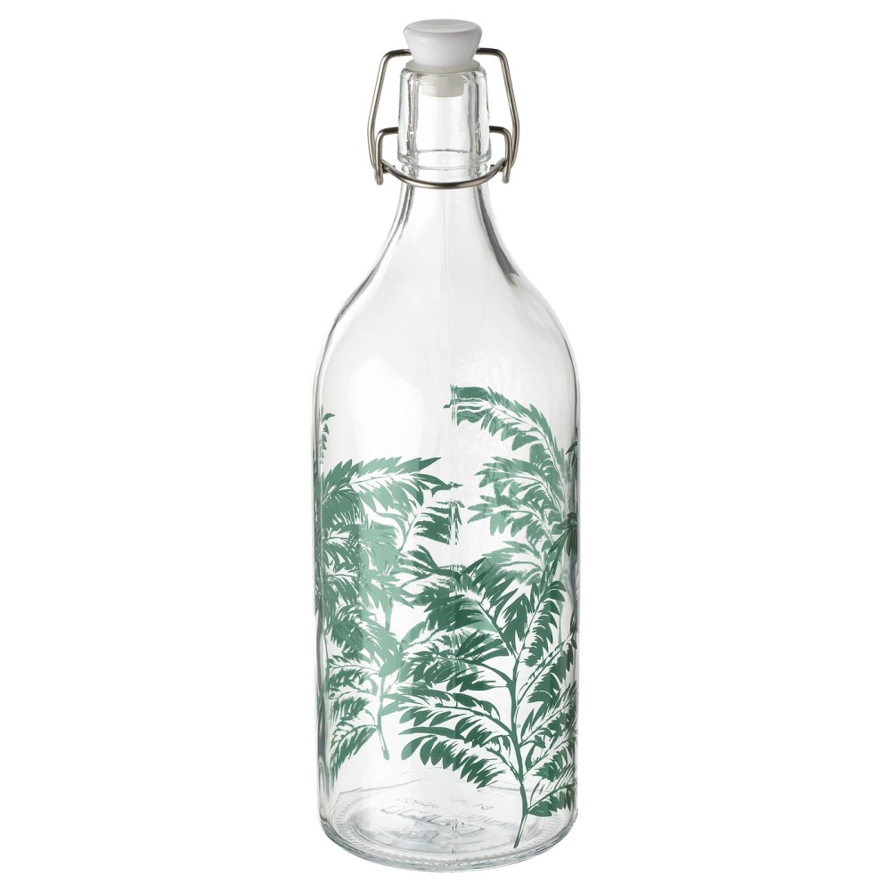 КОРКЕН Бутылка с пробкой, прозрачное стекло, с рисунком