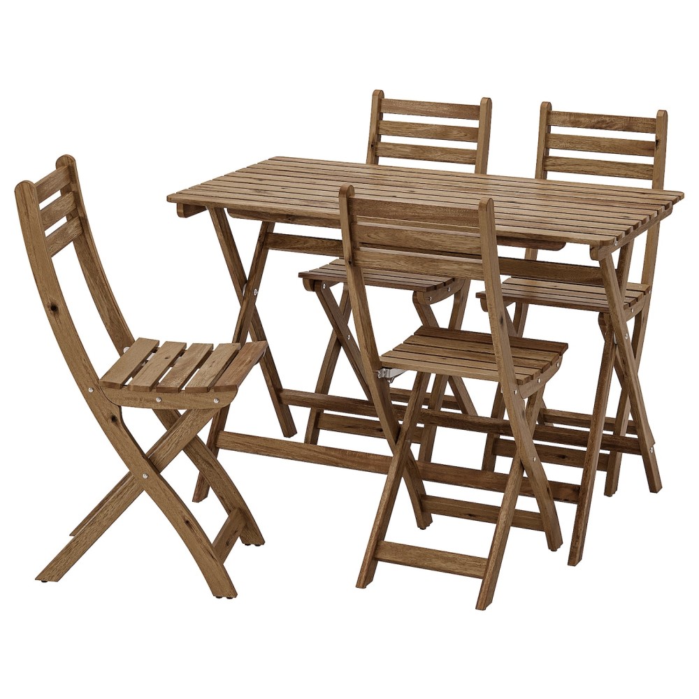 АСКХОЛЬМЕН Стол+4 стула, д/сада, светло-коричневая морилка серо-коричневая морилка