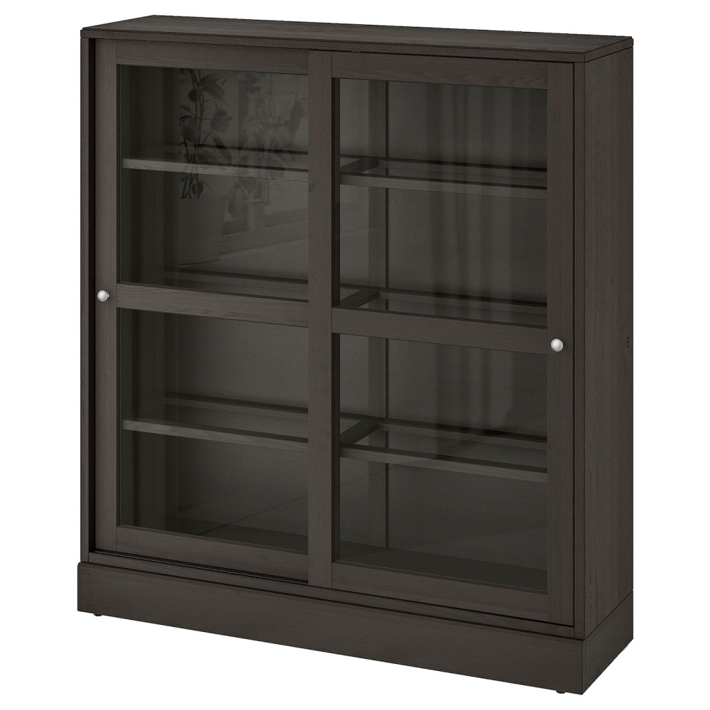 ХАВСТА Шкаф-витрина с цоколем, темно-коричневый, прозрачное стекло