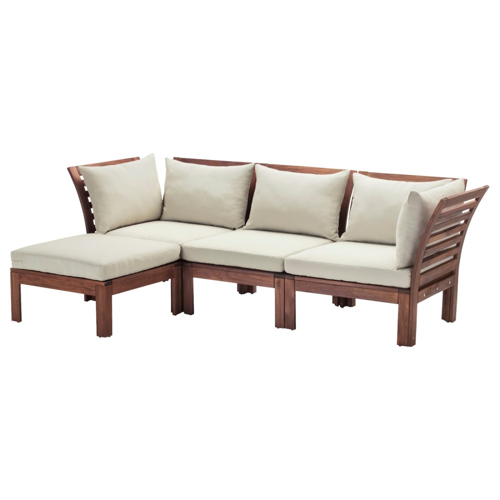 ЭПЛАРО 3-местный модульный диван, садовый, с табуретом для ног коричневая морилка коричневая морилка, Холло бежевый