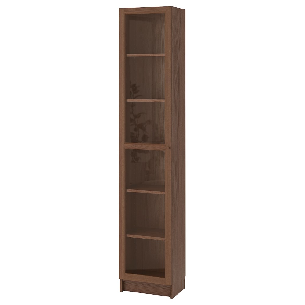 БИЛЛИ / ОКСБЕРГ Шкаф книжный со стеклянной дверью, коричневый ясеневый шпон, стекло