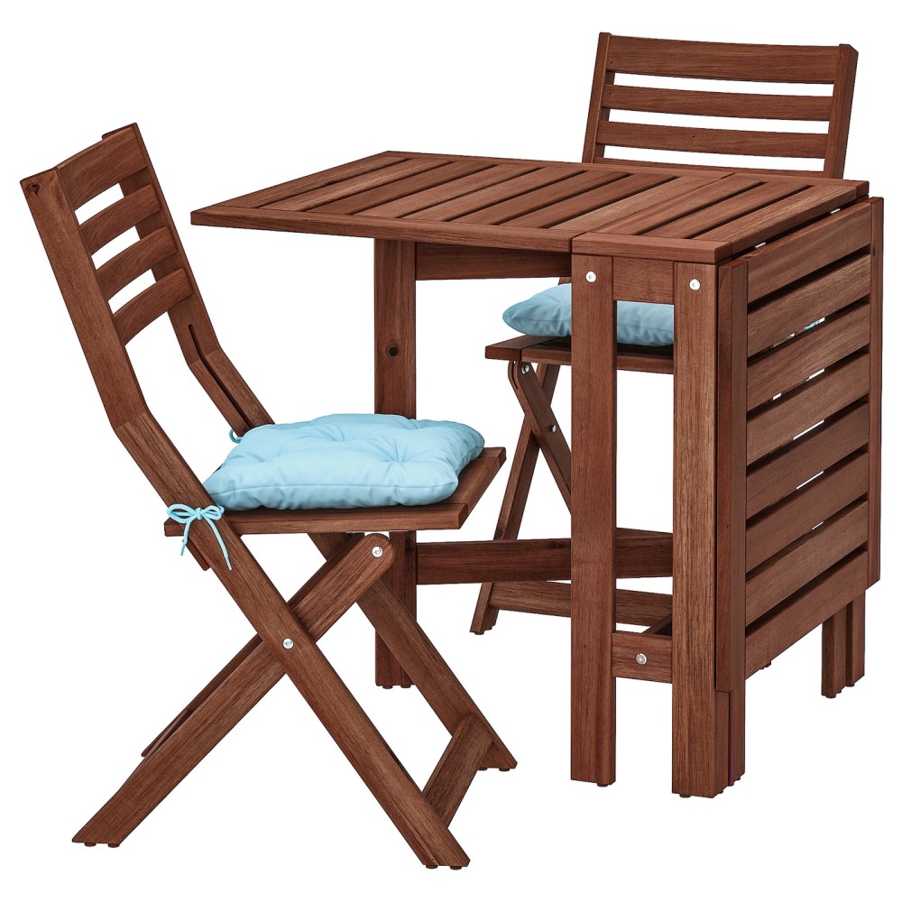 ЭПЛАРО Стол+2 складных стула,д/сада, коричневая морилка, Куддарна голубой