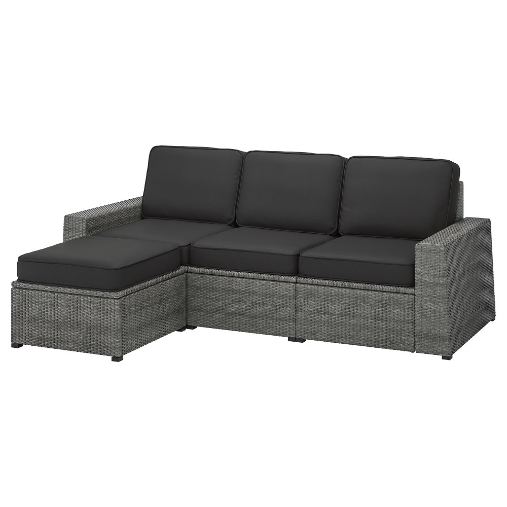 СОЛЛЕРОН 3-местный модульный диван, садовый, с табуретом для ног темно-серый, ЙЭРПОН/дувхольмен антрацит