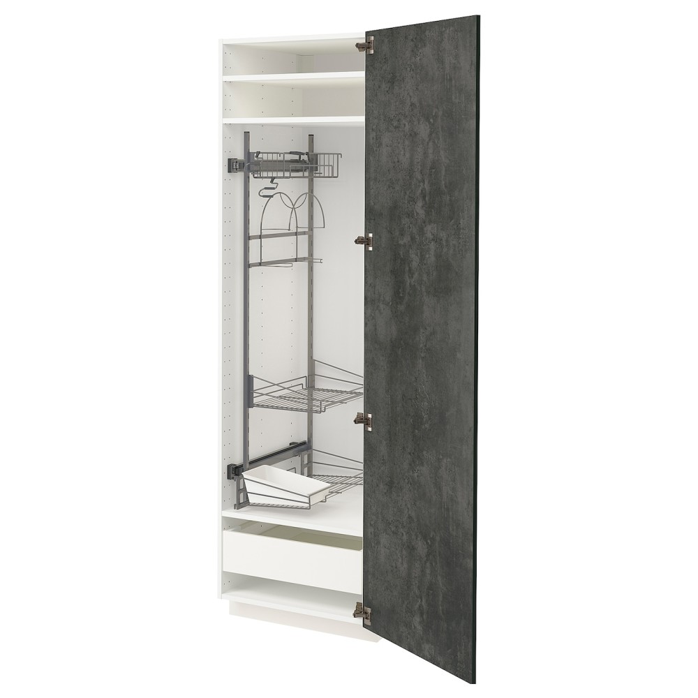 МЕТОД / МАКСИМЕРА Высокий шкаф с отд д/акс д/уборки, белый, кальхюттан под темно-серый бетон