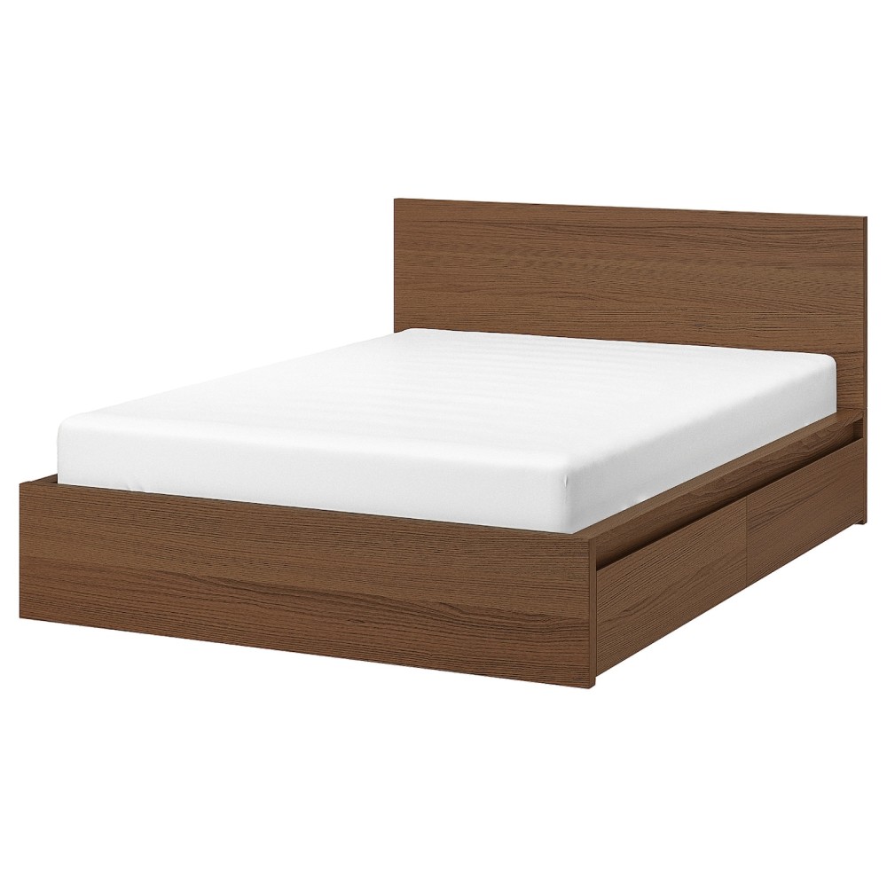 МАЛЬМ Каркас кровати+2 кроватных ящика, коричневая морилка ясеневый шпон, Лурой