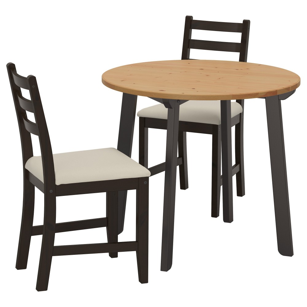 ГАМЛАРЕД / ЛЕРХАМН Стол и 2 стула, светлая морилка антик черно-коричневый, Виттарид Рамна бежевый