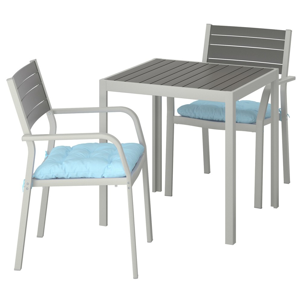 ШЭЛЛАНД Садовый стол и 2 легких кресла, темно-серый, Куддарна синий голубой