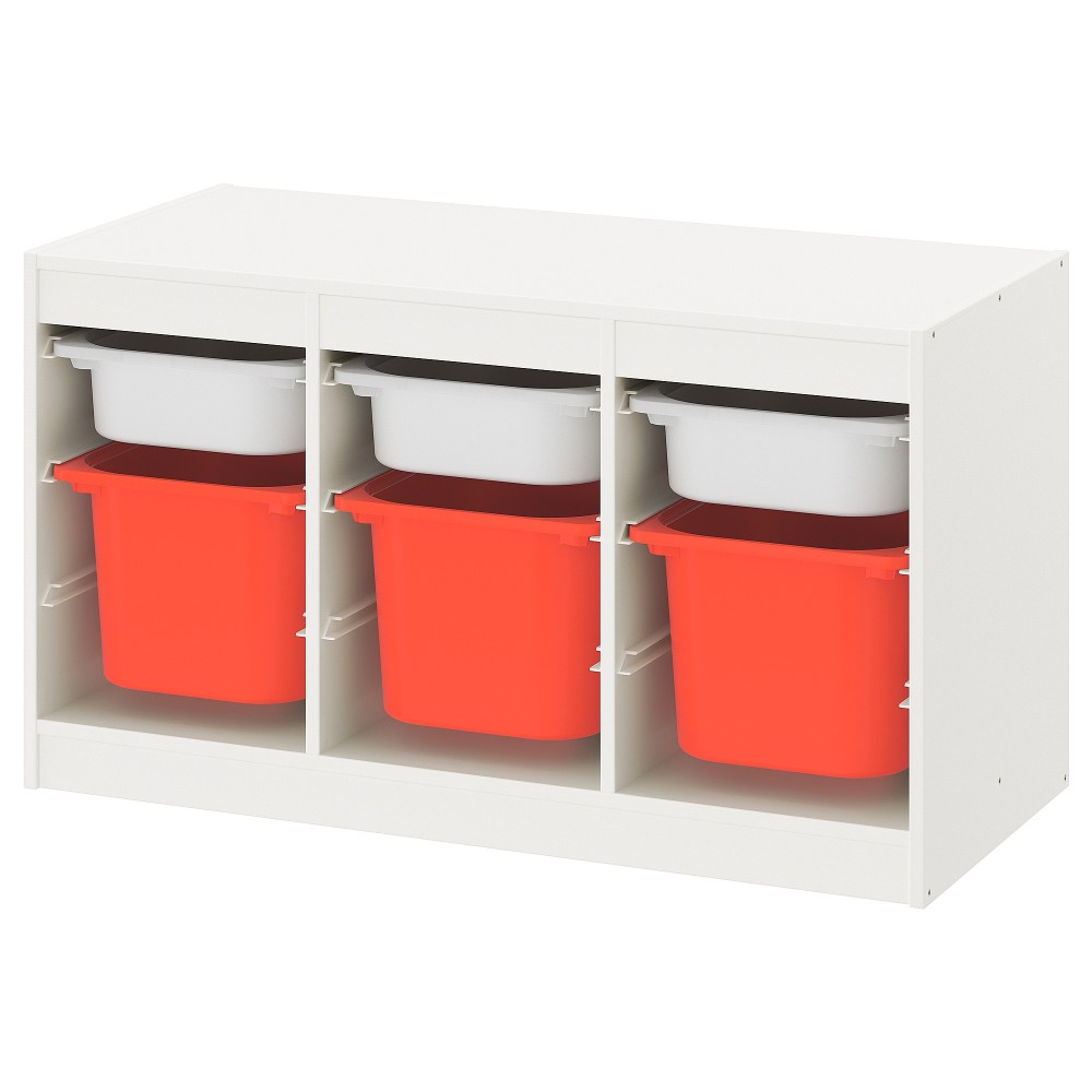 ТРУФАСТ Комбинация д/хранения+контейнеры, белый белый, оранжевый