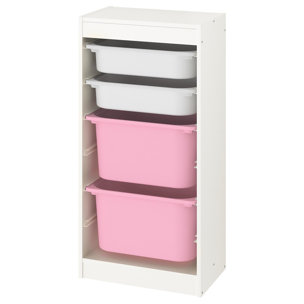 ТРУФАСТ Комбинация д/хранения+контейнеры, белый, белый розовый
