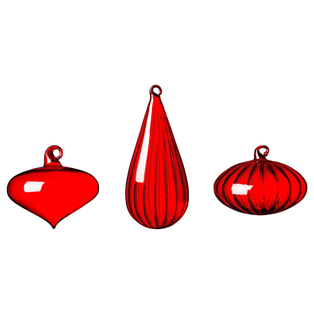 ВИНТЕР 2020 Декоративный шарик, 3 шт., различные формы, стекло красный