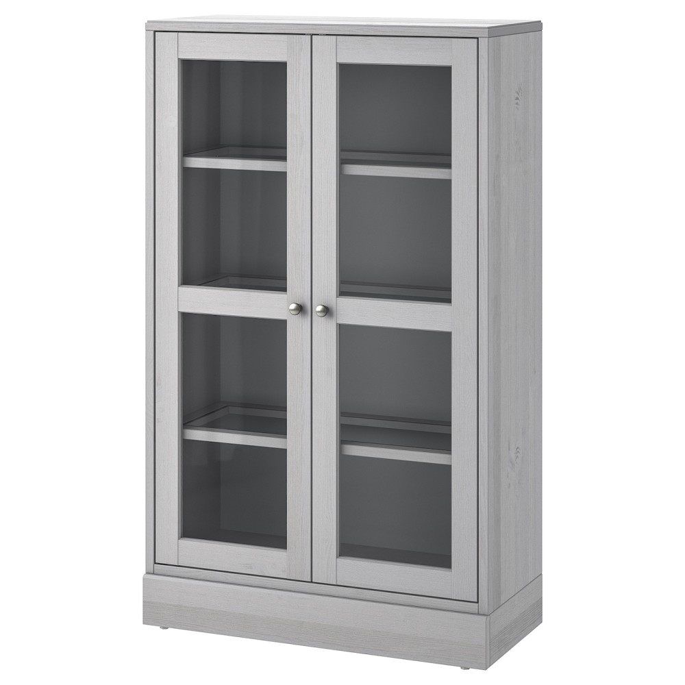 ХАВСТА Шкаф-витрина с цоколем, серый, прозрачное стекло