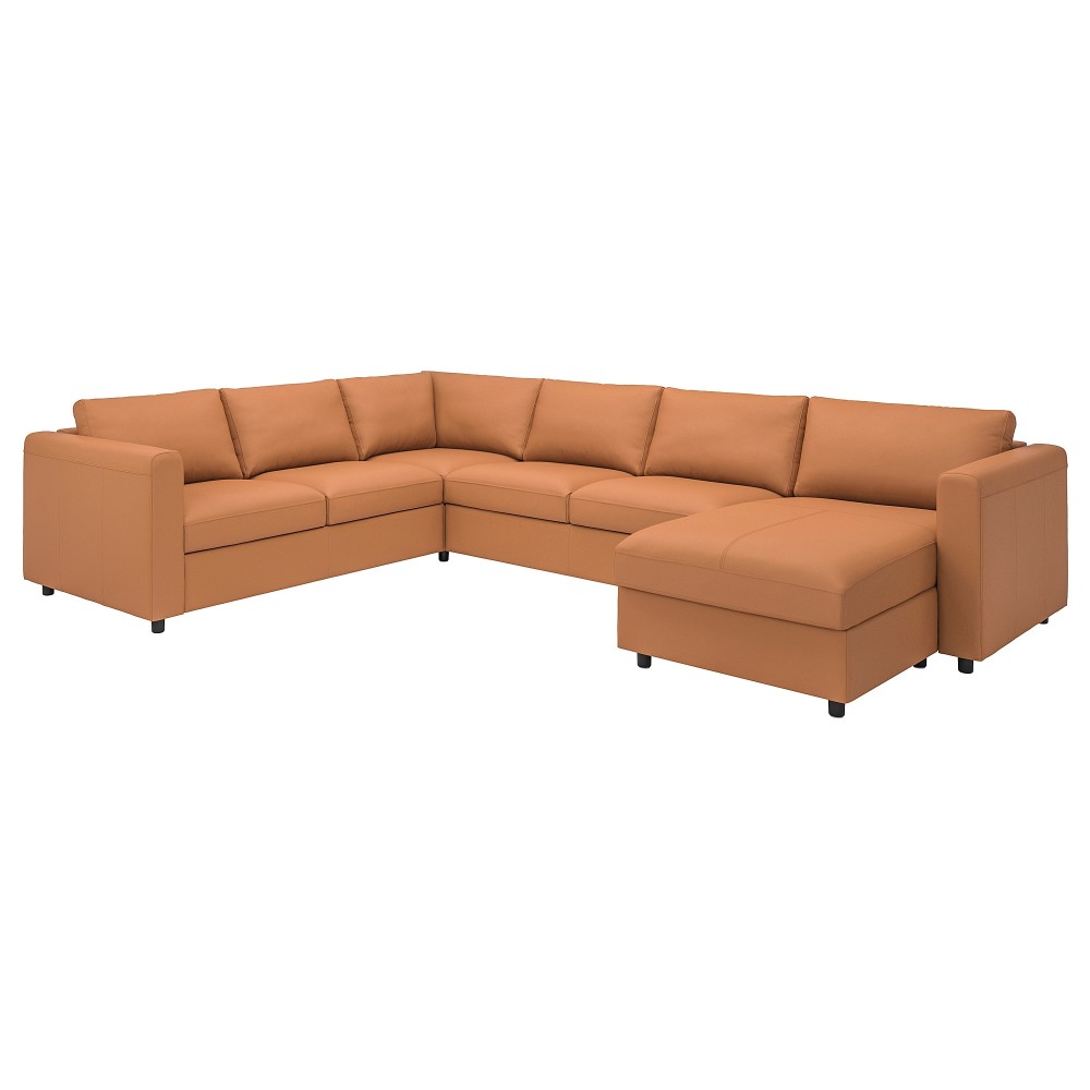 ВИМЛЕ 5-местный угловой диван, с козеткой, Гранн/Бумстад золотисто-коричневый