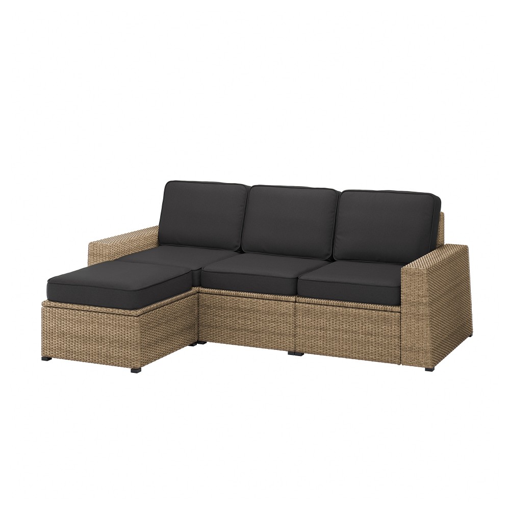 СОЛЛЕРОН 3-местный модульный диван, садовый, с табуретом для ног коричневый, ЙЭРПОН/дувхольмен антрацит
