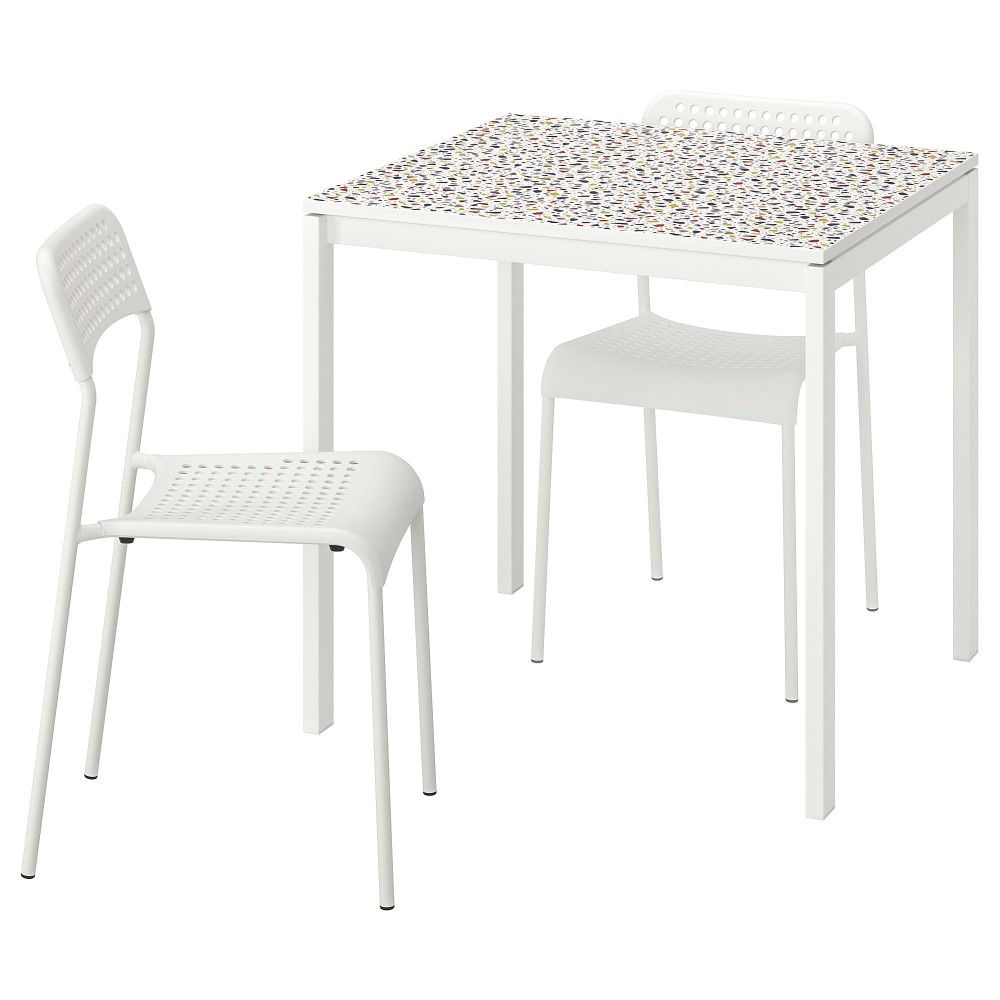 МЕЛЬТОРП / АДДЕ Стол и 2 стула, мозаичный орнамент белый, белый