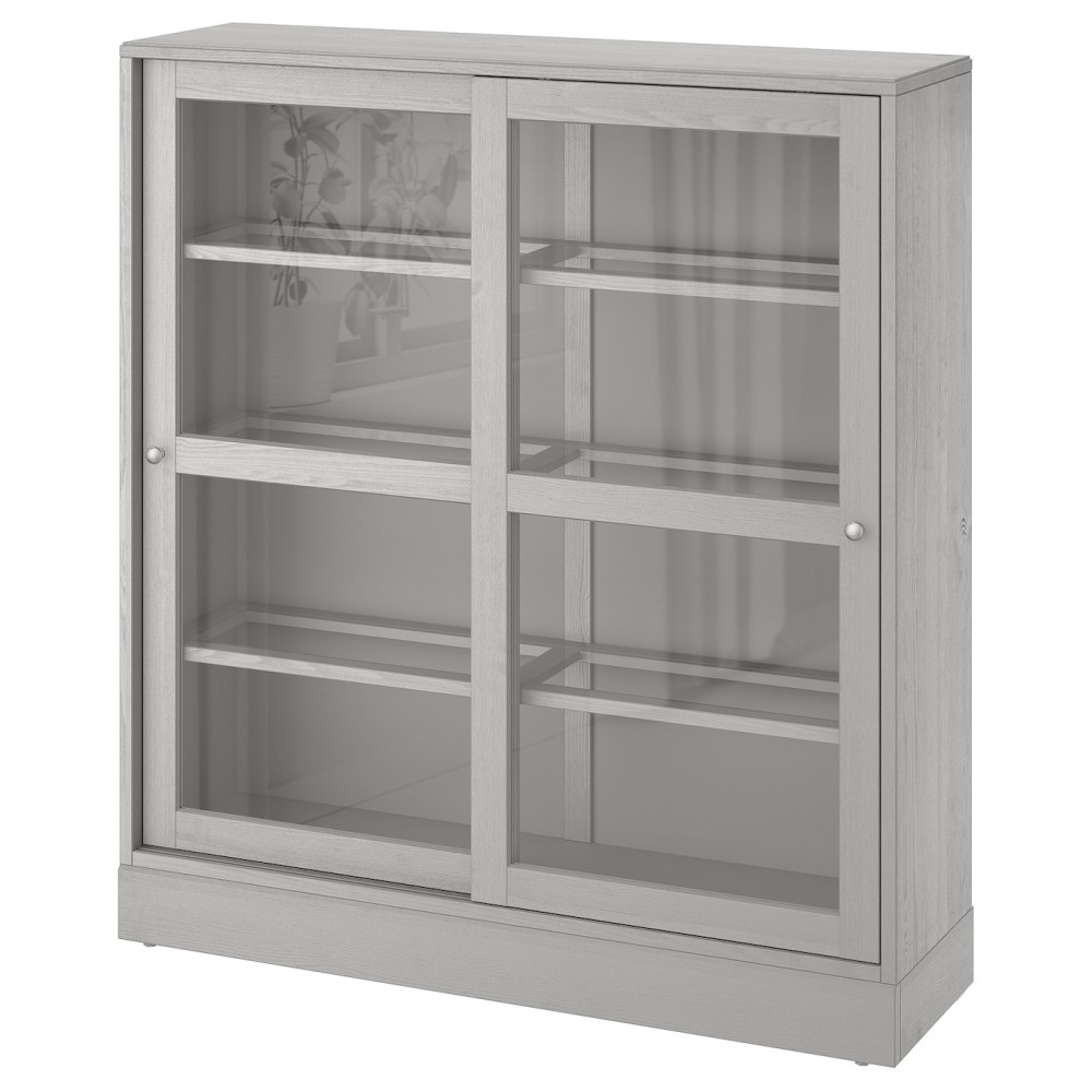 ХАВСТА Шкаф-витрина с цоколем, серый, прозрачное стекло