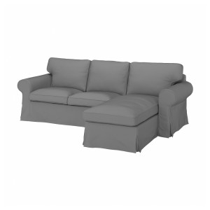 EKTORP ЭКТОРП Чехол на 3-местный диван, с козеткой/реммарн светло-серый